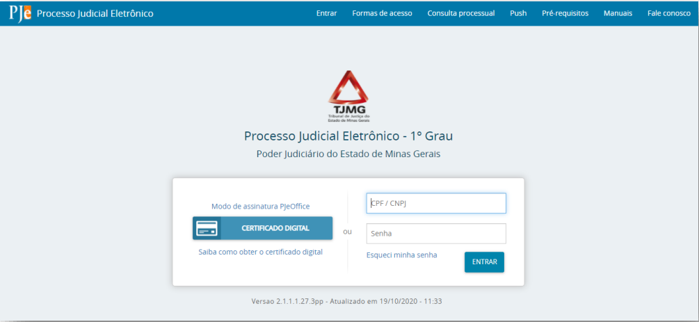 Como usar certificado digital A3 no pje | Foto do site do pje na seção de escolha do tribunal | Certificado Digital | Blog da CertiSign